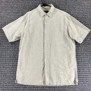 Tasso Elba Men's M 100% Silk Short Sleeve Button Up Shirt Beige Jacquard Paisley